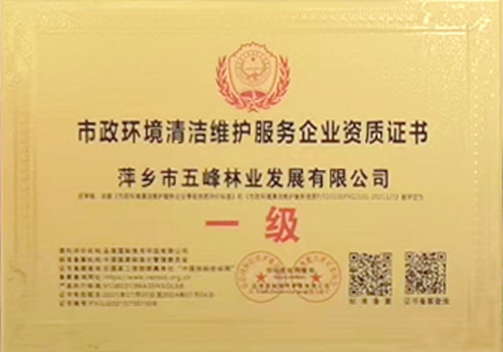市政環(huán)境清潔維護服務(wù)企業(yè)資質(zhì)證書(shū)